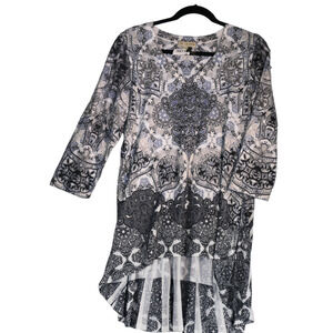 Live Let Live Knit Tunic Top Womens Large Blue Rhinestones Shimmer Bling Boho